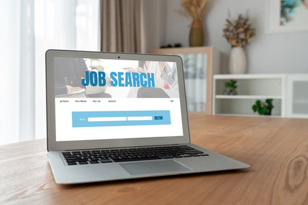 Online job search on modish website for worker to search for job opportunities on the recruitment internet networkの写真素材