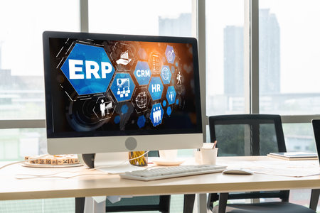 ERP enterprise resource planning software for modish business to plan the marketing strategyの写真素材