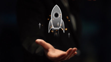 Startup launch and business growth concept, rocket symbolism, entrepreneurship, startup innovation, and early-stage success strategies for new business development and expansion.の写真素材
