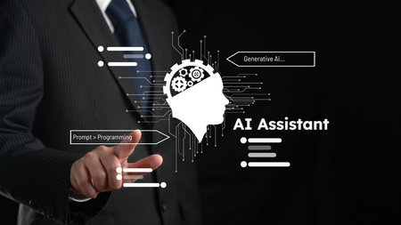 Human interact with AI artificial intelligence virtual assistant chatbot in concept of AI artificial intelligence prompt engineering, LLM AI deep learning to use generative AI for work support. FaaSの写真素材