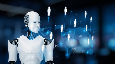 AI boosts people networking with artificial intelligence insights, virtual assistant introductions, and AI-enhanced digital business engagement. Kernelの写真素材