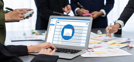 Analyst team use sticky note for creative and analytic brainstorm for business idea with BI data...
