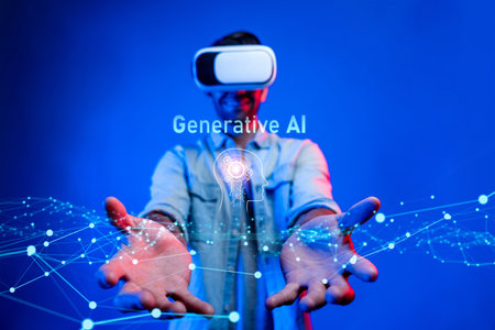 Human interact with AI artificial intelligence virtual assistant chatbot in concept of AI artificial intelligence prompt engineering, LLM AI deep learning to use generative AI for work support. FaaSの写真素材