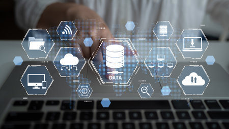 Cloud computing, cloud strategy, and cloud technology transforming digital infrastructure with scalable services, secure data storage, and cloud-based digital business solutions.の写真素材