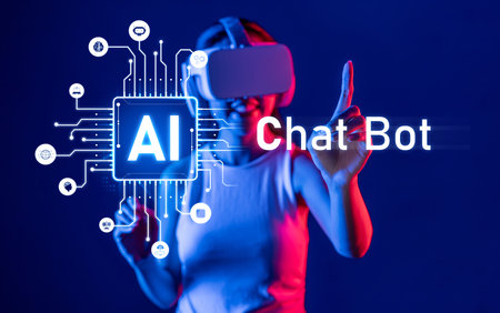 A captivating portrayal of a virtual AI chat bot technology, showcasing an interactive user...