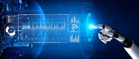 AI artificial intelligence drives data analytics with predictive models, smart dashboards, and...