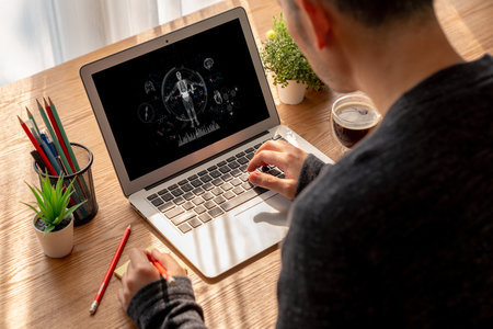 Medical science technology and futuristic healthcare virtual computer software analyze human health and diagnose disease for doctor data and medical research. briskの写真素材