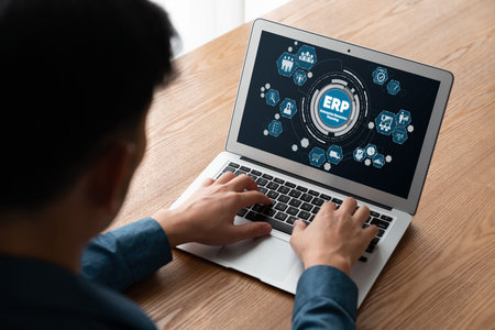 ERP enterprise resource planning software for modish business to plan the marketing strategyの写真素材