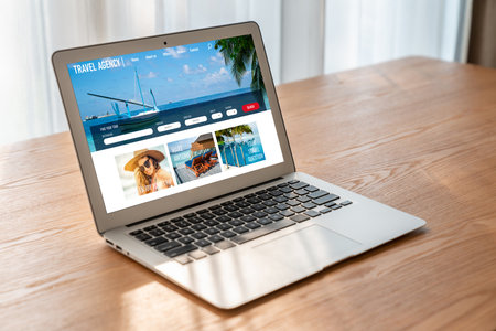 Online travel agency website for modish search and travel planning offers deal and package for flight , hotel and tour bookingの写真素材