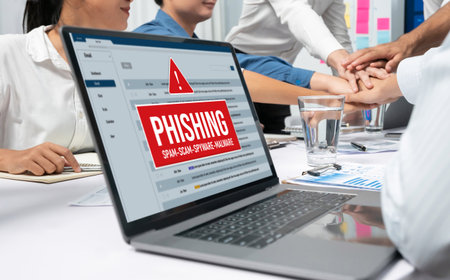 Cyber security software show alert of cyber attack for protection brisk. Danger from virus, phishing and cyber fraud.の写真素材