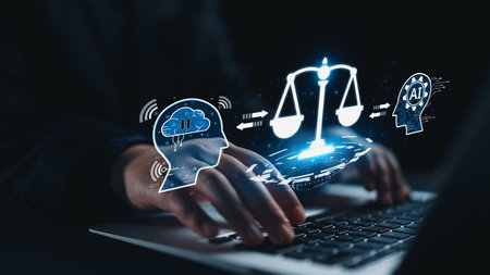 AI is transforming society, raising important ethics questions. Ethics in AI design ensures fairness. AI ethics promote responsible decisions. Balancing AI power with strong ethics is essential. Elideの写真素材