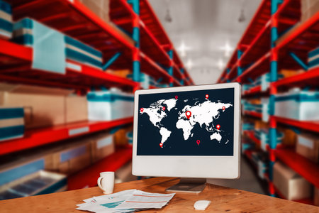 Warehouse management innovative software in computer for real time monitoring of goods package...