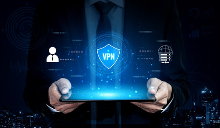 VPN security protects network access. VPN security encrypts data, hides identity, VPN security defends traffic, and VPN security secures connection from threats.の写真素材