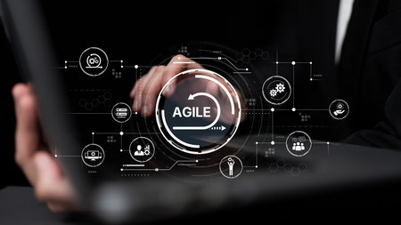 Agile project management using teams and agile planning for agile development. Agile enables flexibility, collaboration, and continuous improvement across modern workflows.の写真素材