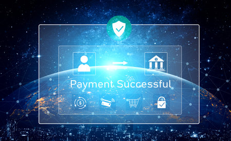 Successful transaction message showing secure payment. Payment confirmed, secured, payment...