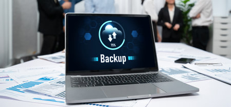 Backup Storage Data Internet Technology Business concept. Database storage cloud technology file data transfer sharing, cyber, big data information, internet banking application download upload briskの写真素材