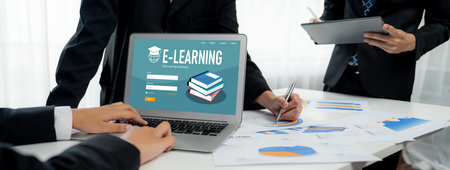 E-learning website for students to study online on the internet networkの写真素材