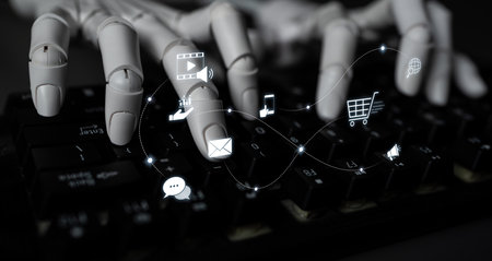 AI supports omnichannel marketing by mapping customer journeys across media, email, mobile, and ecommerce, optimizing engagement, personalization, and conversion strategyの写真素材