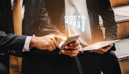 Cost reduction and cost saving through digital transformation, business cost optimization, operational cost reduction, financial saving, and resource efficiency strategies for business success.の写真素材