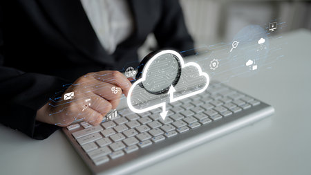 Cloud computing enables digital growth with secure data storage, scalable infrastructure, and strategic cloud-based business solutions.の写真素材