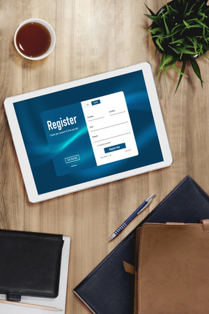 Online registration form for modish form filling on the internet websiteの写真素材