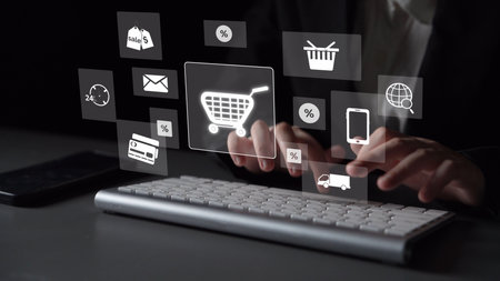 Omni-channel marketing and online shopping strategies, cross-platform customer experience, integrated marketing communication across digital channels.の写真素材