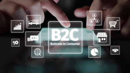 B2C strategy focus on delivery products directly to consumers. Successful B2C model enhance consumer engagement, streamline B2C logistics, and boost consumer satisfaction through digital retail.の写真素材
