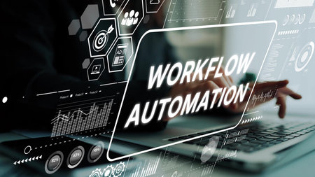 Innovative Workflow Automation Concept with Digital Interface and Data Visualizations for Business Operations Enhancement. Asymptotic smart data analytic.の写真素材