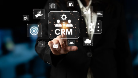 CRM platforms improve customer relationships through data analysis, CRM communication tools, and automation. CRM systems support customer management, tracking, and CRM relationship success.の写真素材