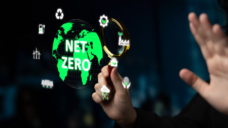 Net zero and digital sustainability combine to promote green energy, eco-business models, and environmental balance in future operations.の写真素材