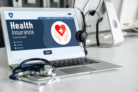 Health insurance web site modish registration system for easy form fillingの写真素材