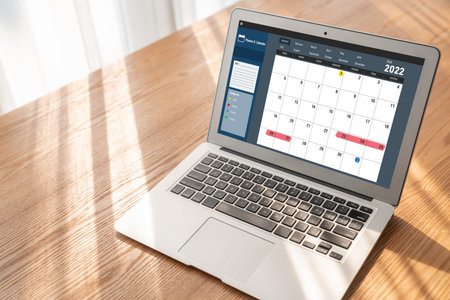 Calendar on computer software application for modish schedule planning for personal organizer and online businessの写真素材