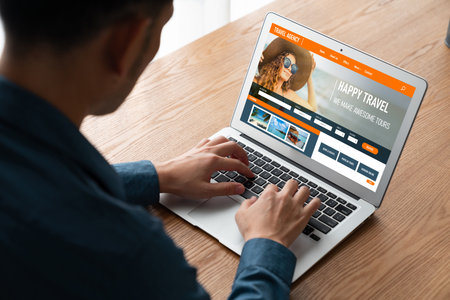 Online travel agency website for modish search and travel planning offers deal and package for flight , hotel and tour bookingの写真素材