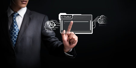 Human interact with AI artificial intelligence virtual assistant chatbot in concept of AI artificial intelligence prompt engineering, LLM AI deep learning to use generative AI for work support. FaaSの写真素材