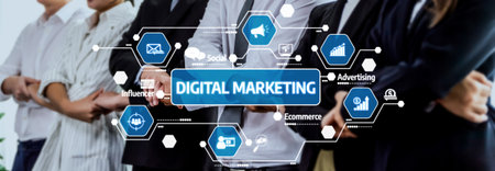 This image captures a diverse team engaged in digital marketing, showcasing strategies that drive innovation and collaboration in today's competitive business landscape.の写真素材