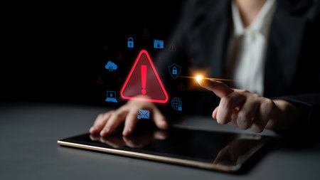 Cybersecurity threat alert protects data. Cyber security threat alert prevents access, alert warns...