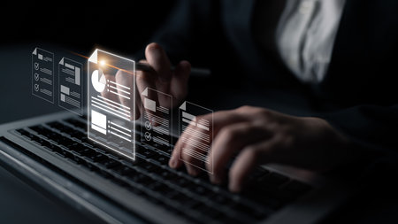 Cloud-based document systems improve access, security, and workflow, enabling paperless, productive online file and document management.の写真素材