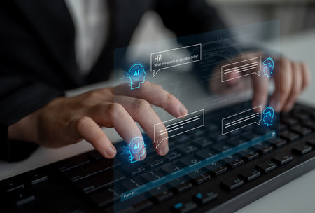 AI chatbot interface facilitates communication, chatbot, and AI interaction for automated user support and information exchangeの写真素材