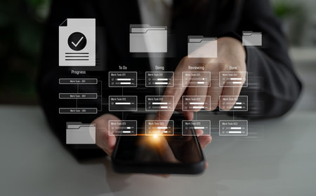 Task management workflow dashboard visualizing to-do lists, ongoing tasks, review status, and completed items to support productivity and project trackingの写真素材