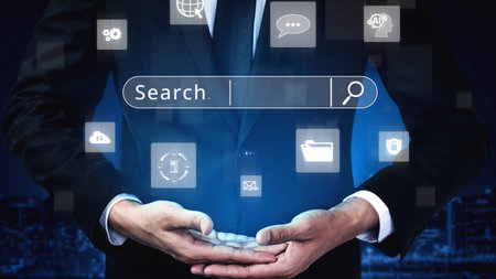 Search engine research, SEO optimization, search data analysis, keyword strategy, and digital visibility improvement through effective search engine and SEO tools.の写真素材