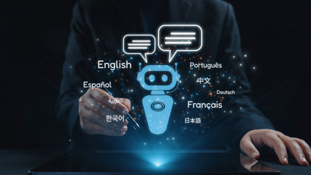 Global communication with multiple languages, digital translation tools, multilingual technology,...