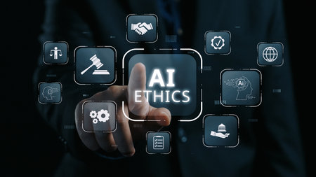 AI is transforming society, raising important ethics questions. Ethics in AI design ensures fairness. AI ethics promote responsible decisions. Balancing AI power with strong ethics is essential. Elideの写真素材