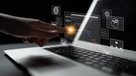 Project management dashboard showing timeline, tasks, milestones, and workflows for planning, tracking, and executing successful business or team projectsの写真素材