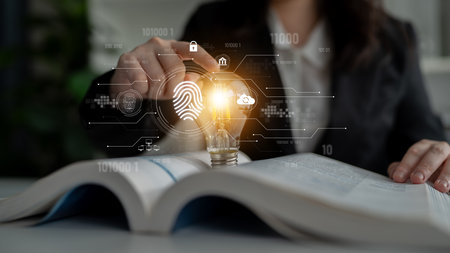 Biometric fingerprint identification and cybersecurity system ensuring secure access, identity verification, cloud data protection, and digital safetyの写真素材