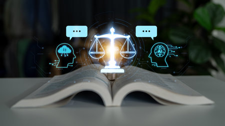 AI is transforming society, raising important ethics questions. Ethics in AI design ensures fairness. AI ethics promote responsible decision. Balancing AI power with strong ethics is essential.の写真素材