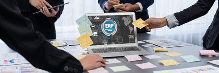 ERP enterprise resource planning software for brisk business to plan the marketing strategyの写真素材
