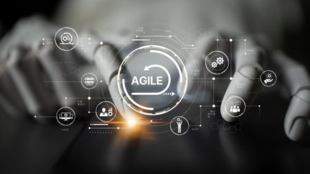 AI enhances agile projects with smart planning tools, virtual collaboration, and intelligent sprint optimization for continuous improvement.の写真素材