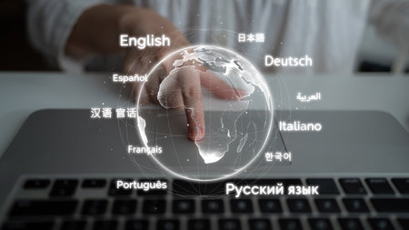 Global communication thrives through multilingual tools, cross-cultural messaging, and digital platforms for worldwide language exchange.の写真素材
