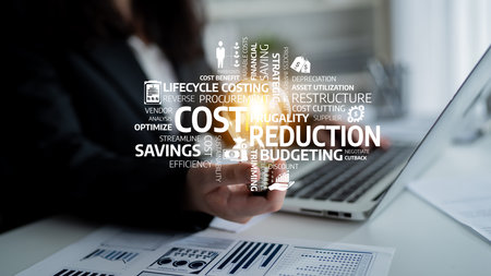 A professional image illustrating the concept of cost reduction in business, highlighting financial strategies, efficiency, and budgeting for effective management success. Tesselの写真素材