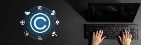 Copyright protection highlights intellectual property and legal ownership through law, verification, and secure digital rightsの写真素材